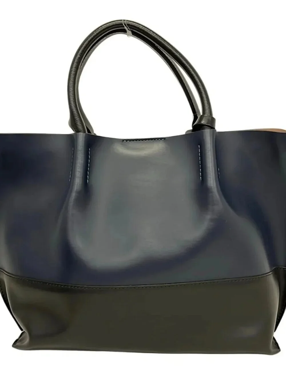 GIANNICHIARINI TWENTY Dark Navy Black Leather Tote Bag